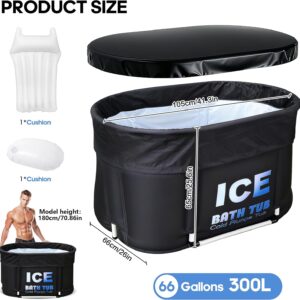 Tina de hielo ovalada para atletas con tapa, capacidad de 130 galones, bañera de inmersión fría portátil para recuperación y terapia de agua fría, baños de hielo para el hogar, gimnasio y mas